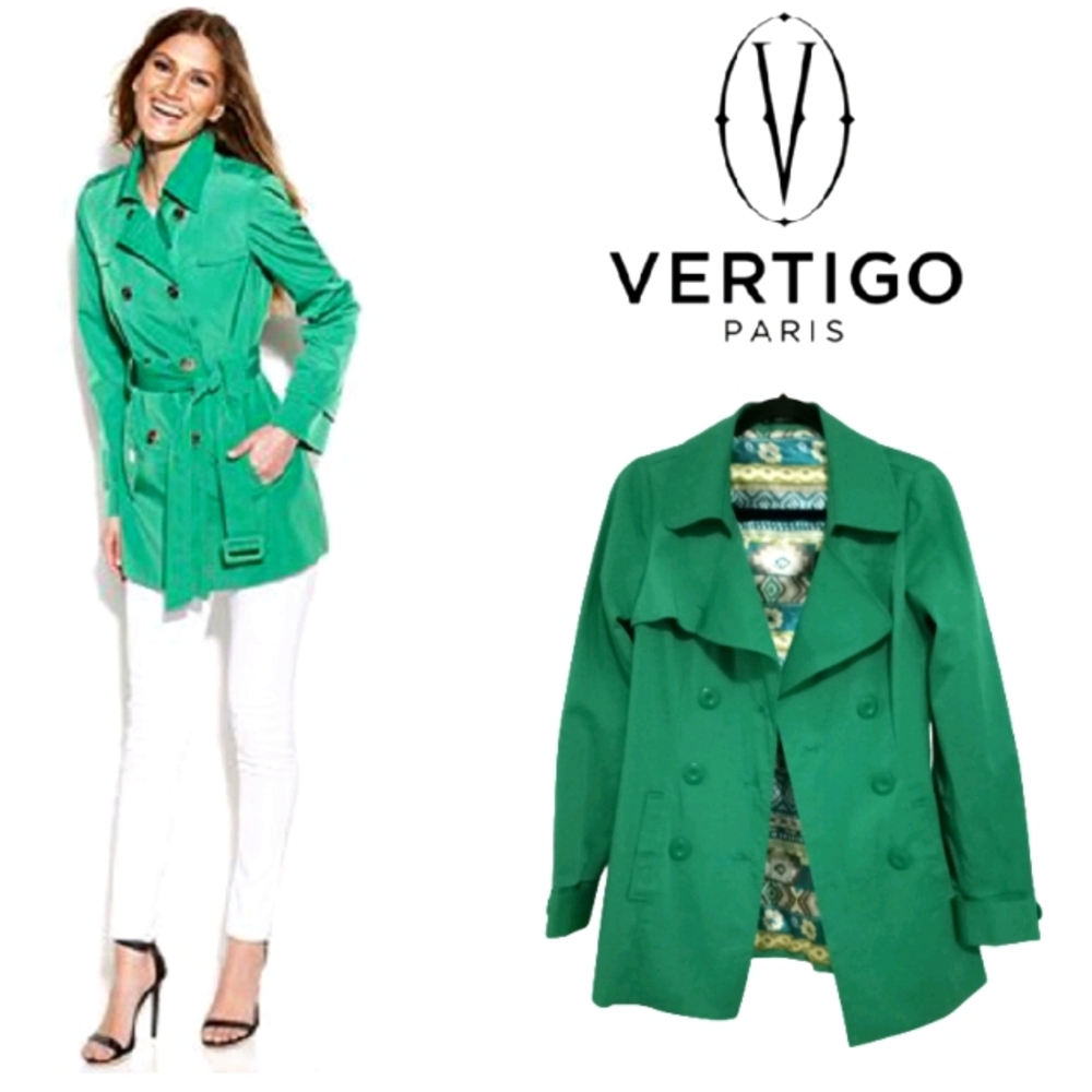 Vertigo Paris Green Double Breast Trench Coat XS